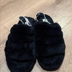 UGG Black Fuzzy Slide Sandals size 6